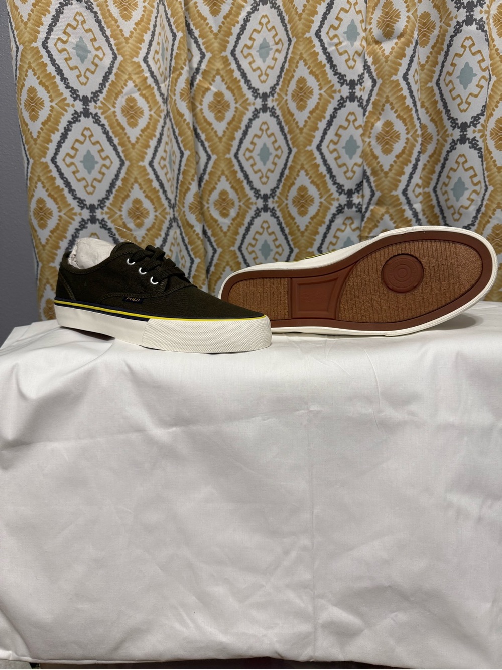 U.S. Polo Assn. Olive Canvas Low-Top Sneakers with White Sole and Brown Outsole